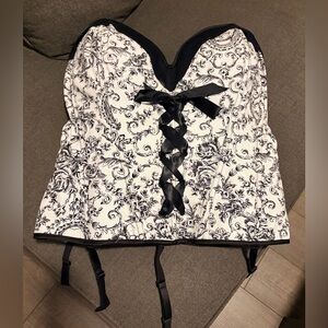 Plus size Black and White Corset Top with Lace-Up Front